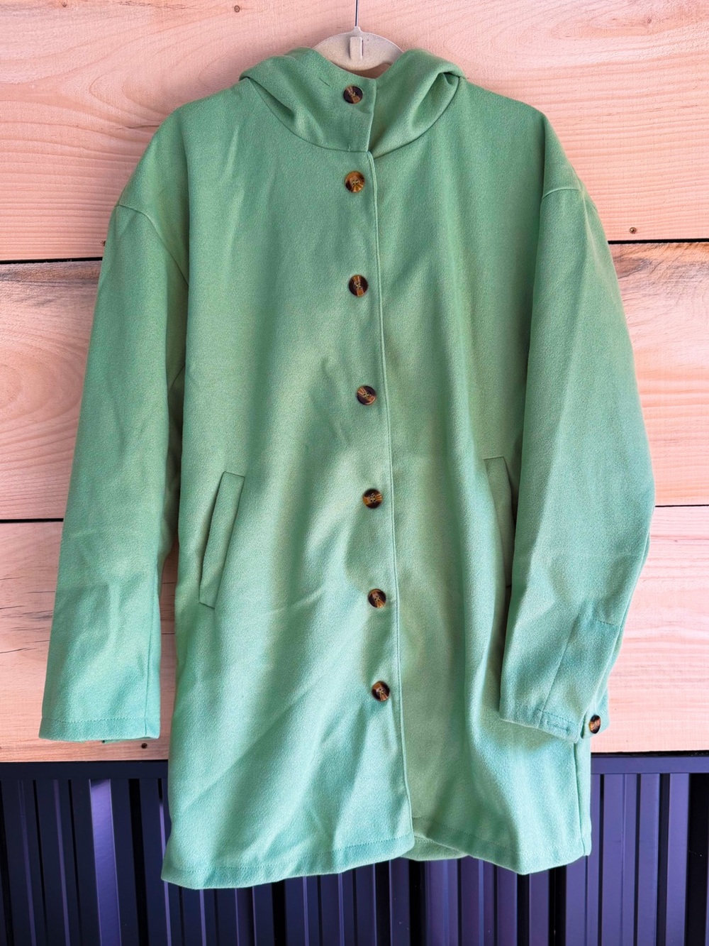 Lime Green Women's Hooded Button-Front Coat (never worn)